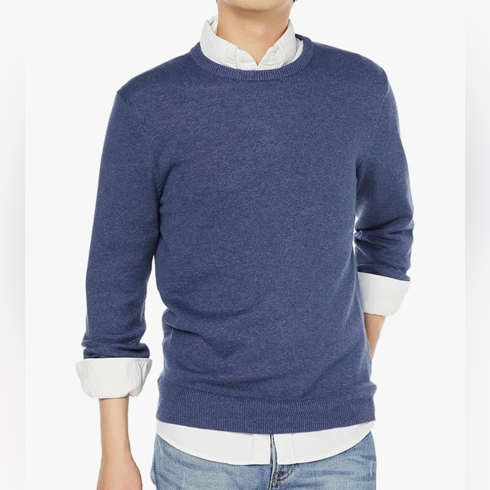 Amazon Essentials Blue Heather Crew Neck Sweater, Large